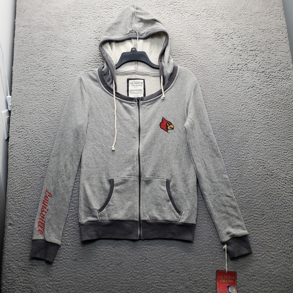 NCAA Louisville Cardinals Colosseum Hoodie Womens L Gray Fleece Lined Full Zip